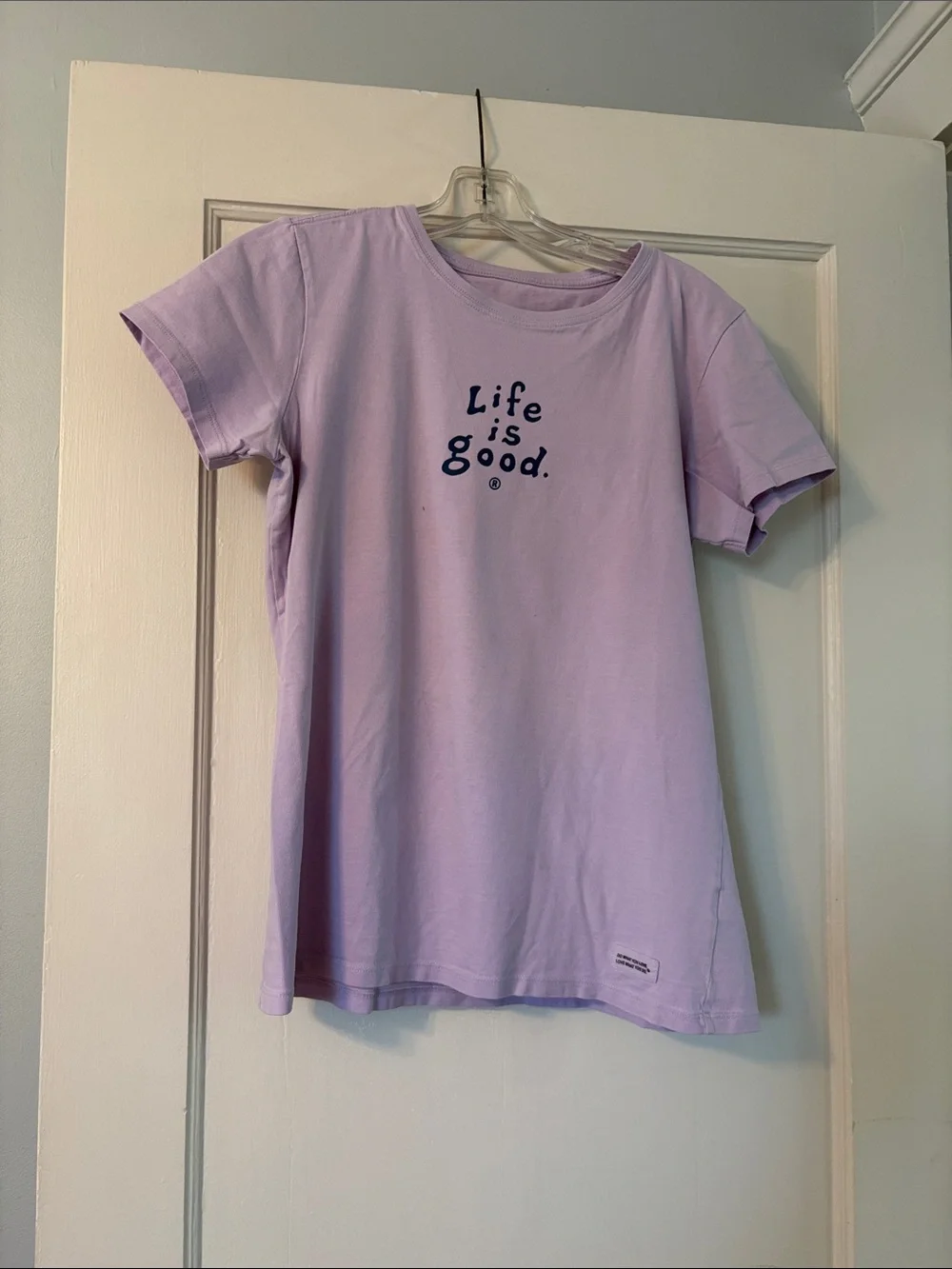 Life Is Good Lavender Short Sleeve Tee with Navy Script - Picture 1 of 2